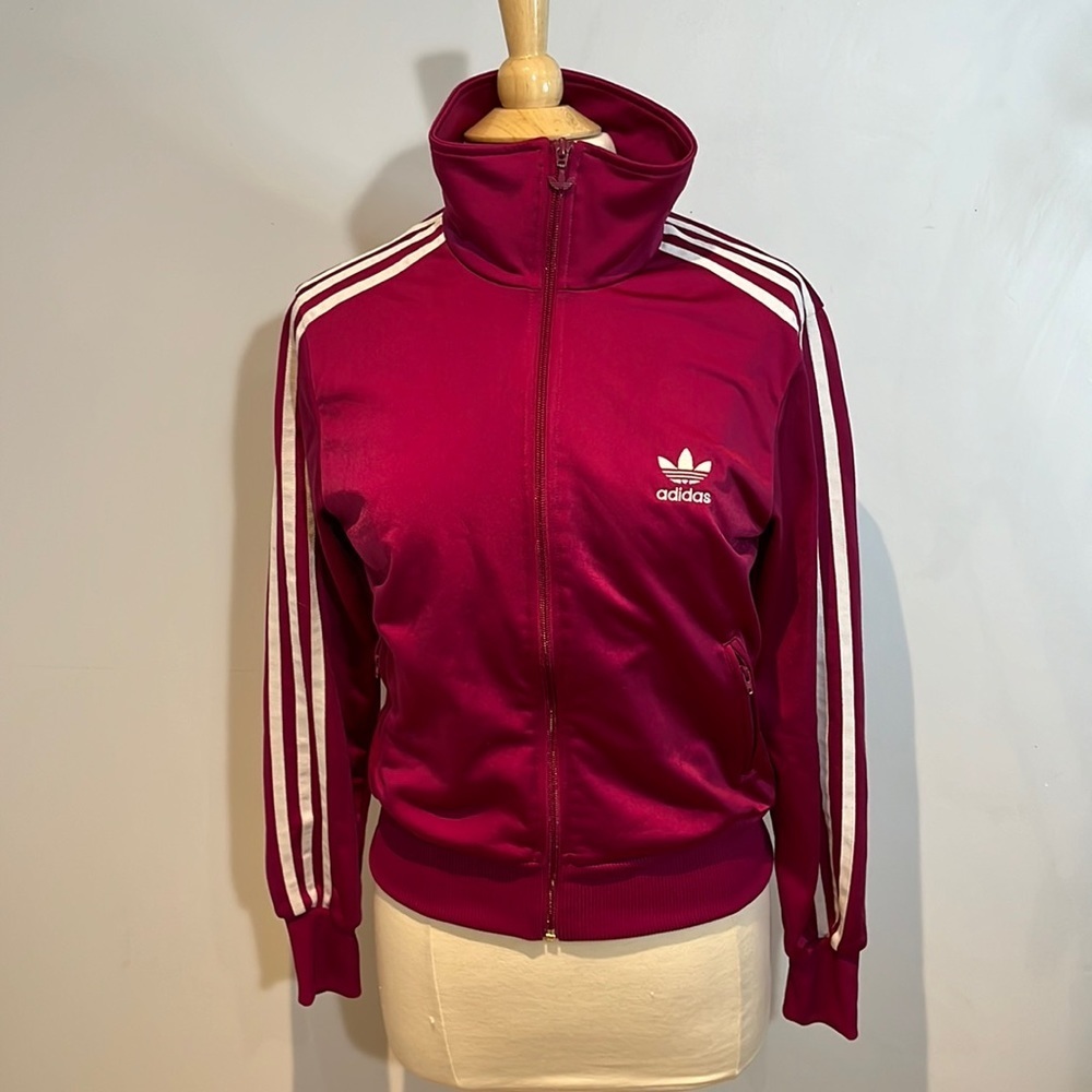 Adidas Originals Maroon Track Jacket With White Stripes